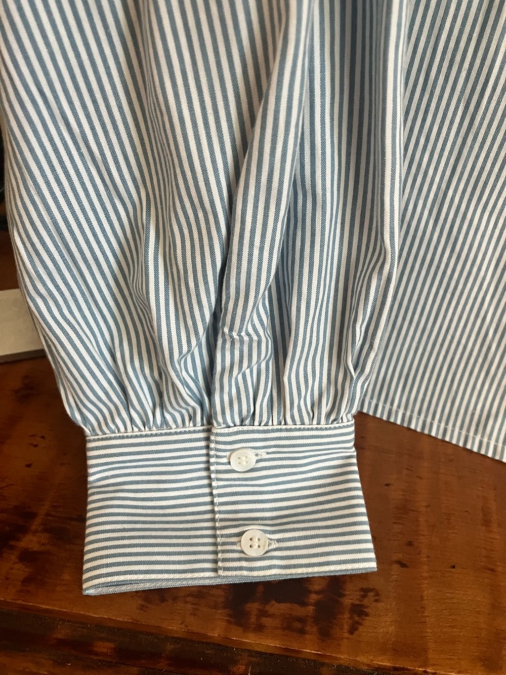 Sezane Chlo Blouse in ecru and blue pinstripes, size 10, 42 - Picture 4 of 5